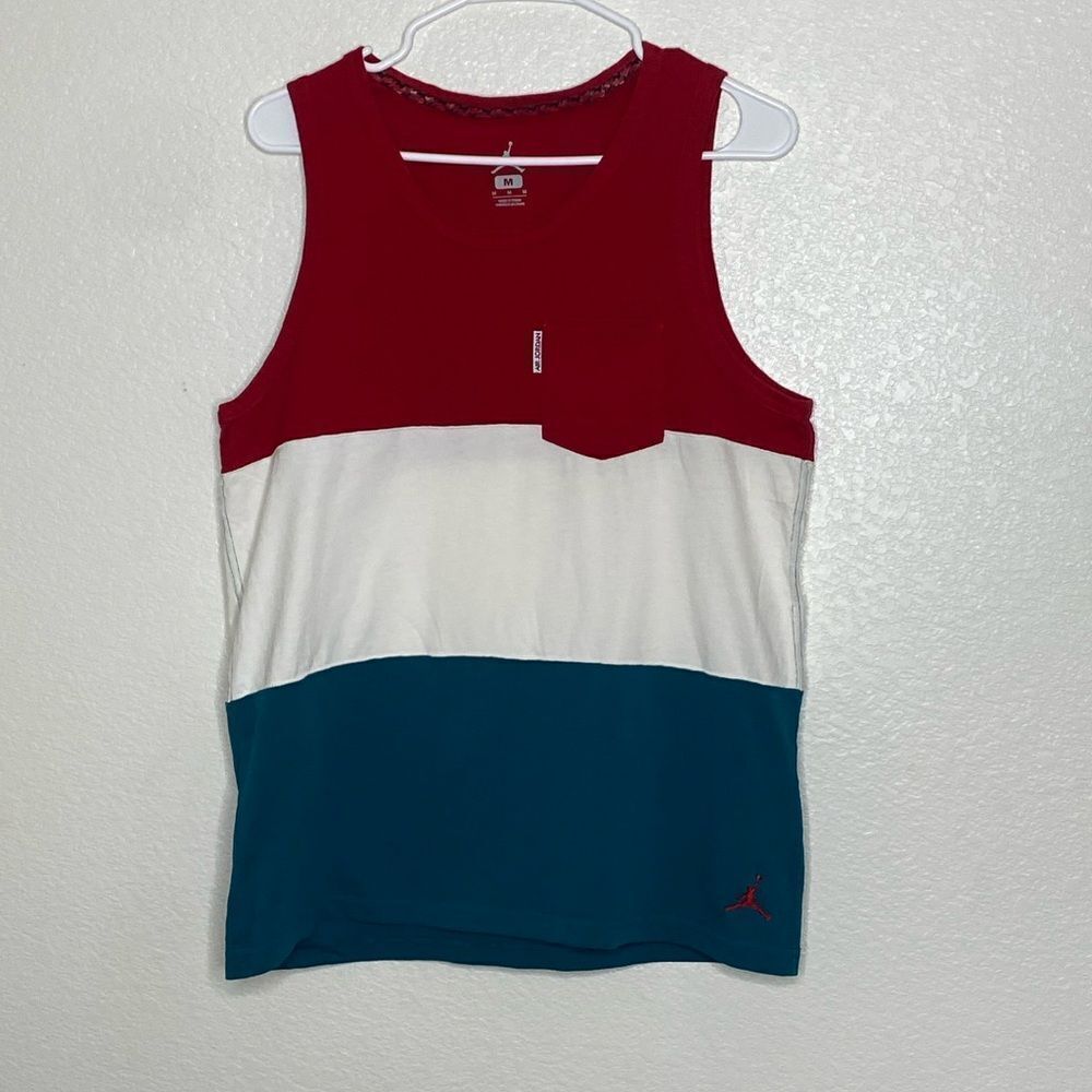 NIKE Air Jordan Rare Colorway Red/ White/Green Flight Tank Top with V Pocket M